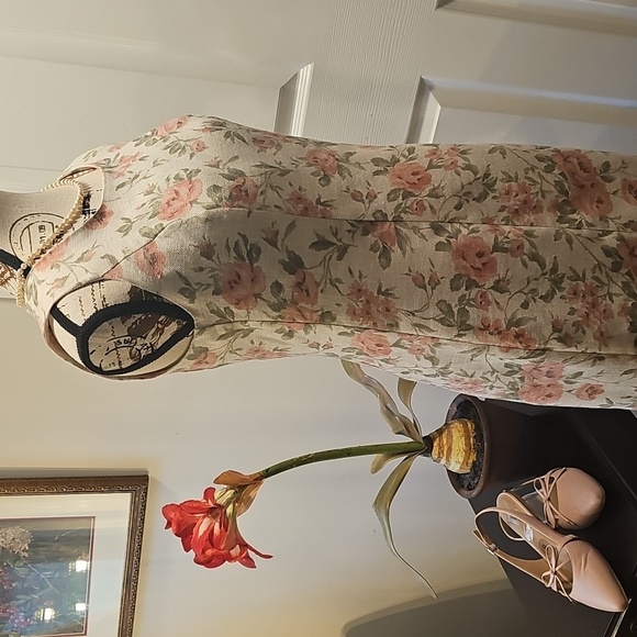 Sag Harbor Women's Floral Print Midi Dress, Cream and Pink, Cotton Blend, 4P - Picture 2 of 8